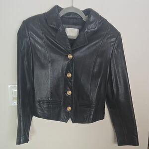 Lord & Taylor Black Leather Jacket with Gold Accents